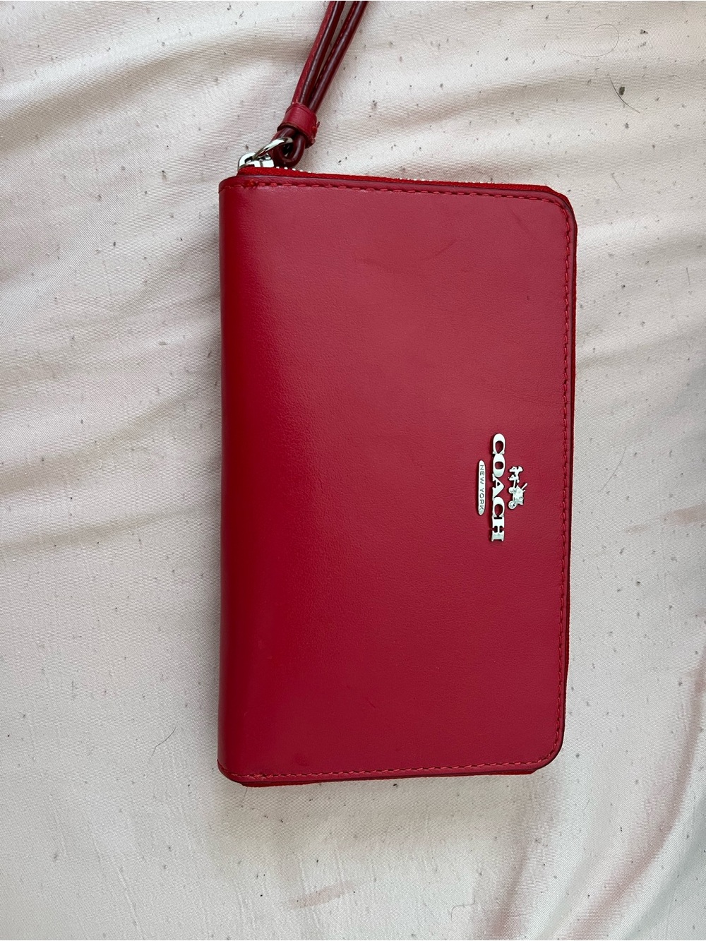 Coach Red Leather Zip Wristlet Wallet with Silver Logo